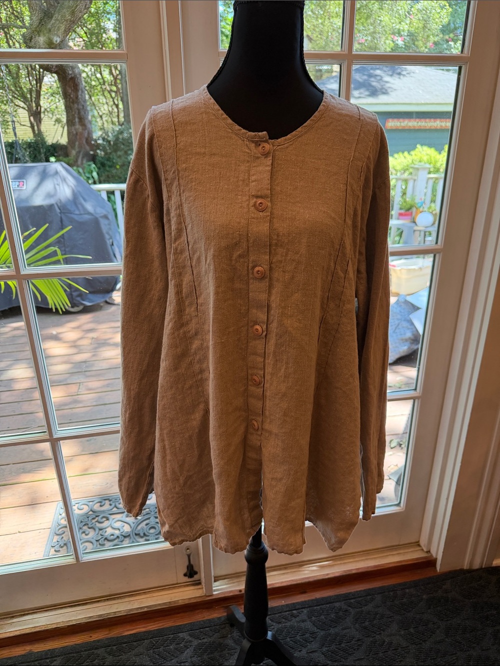 Flax Lightweight Button-Front Tunic in Tan